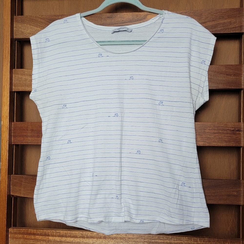 MNG Mango Basics White & Blue Swim Tee, Sz M